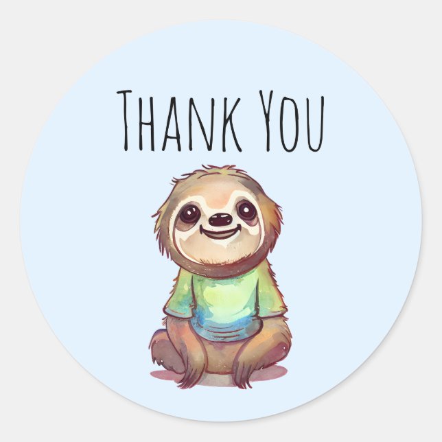  Cute Sloth Wearing a Shirt Thank You Classic Round Sticker (Front)