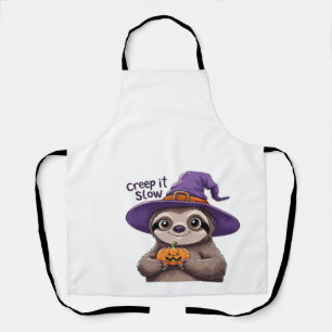 Cute Sloth Witch Halloween Shirt � Creep It Slow P Apron