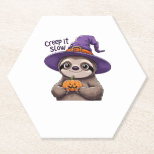 Cute Sloth Witch Halloween Shirt � Creep It Slow P Paper Coaster