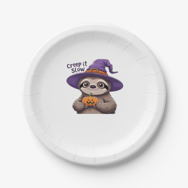 Cute Sloth Witch Halloween Shirt � Creep It Slow P Paper Plate (Front)