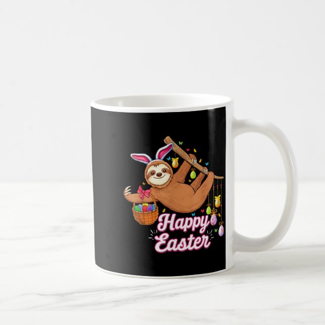 Cute Sloth with Bunny Ears Egg Hunting Easter Coffee Mug (Right)