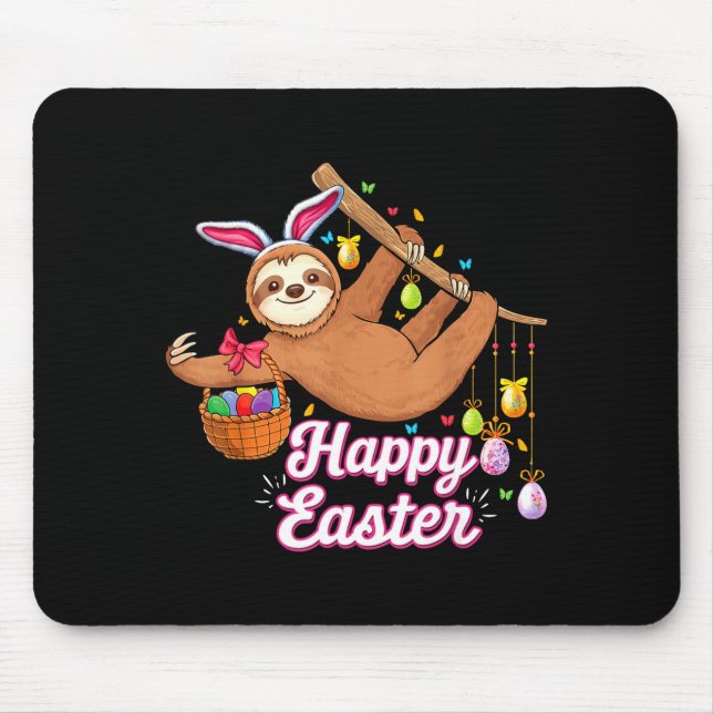 Cute Sloth with Bunny Ears Egg Hunting Easter Mouse Pad (Front)