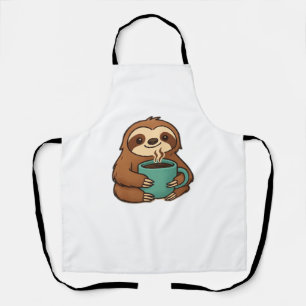 Cute Sloth with Coffee Mug � Cosy Relaxed Animal A Apron