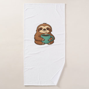 Cute Sloth with Coffee Mug � Cosy Relaxed Animal A Bath Towel