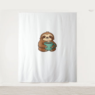 Cute Sloth with Coffee Mug – Cosy Relaxed Animal A Tapestry