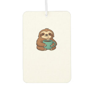 Cute Sloth with Coffee Mug � Cozy Relaxed Animal A Car Air Freshener