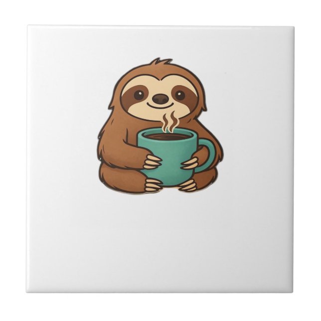 Cute Sloth with Coffee Mug � Cozy Relaxed Animal A Ceramic Tile (Front)