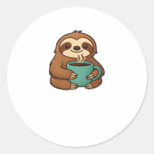Cute Sloth with Coffee Mug – Cozy Relaxed Animal A Classic Round Sticker