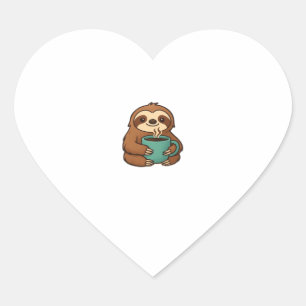 Cute Sloth with Coffee Mug � Cozy Relaxed Animal A Heart Sticker