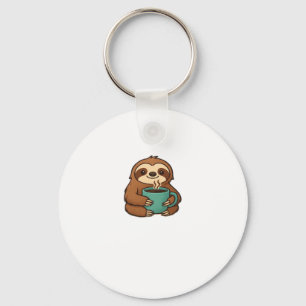 Cute Sloth with Coffee Mug � Cozy Relaxed Animal A Key Ring