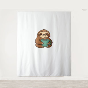 Cute Sloth with Coffee Mug – Cozy Relaxed Animal A Tapestry
