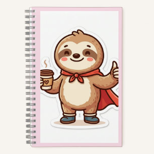 Cute Sloth with Coffee Pink Spiral Notebook