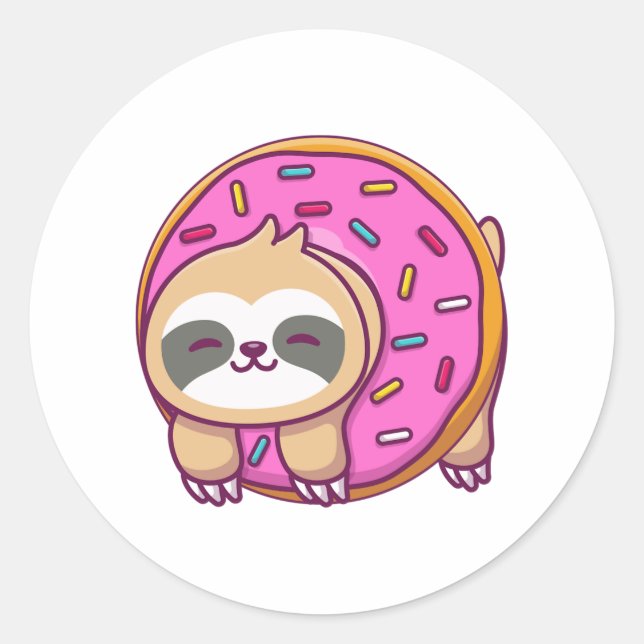 Cute sloth with doughnut cartoon  classic round sticker (Front)