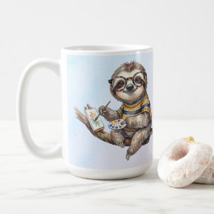 Cute Sloth with Glasses Funny Watercolor Painting  Coffee Mug