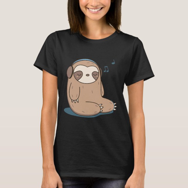 Cute Sloth With Headphones T-Shirt (Front)