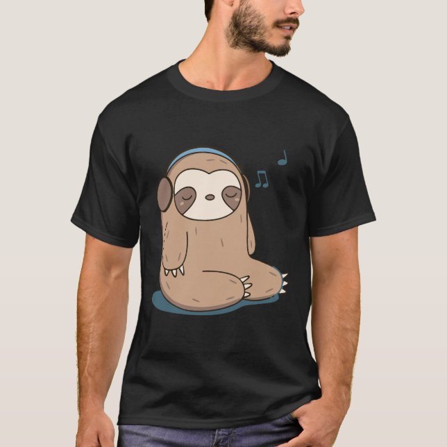 Cute Sloth With Headphones T-Shirt (Front)