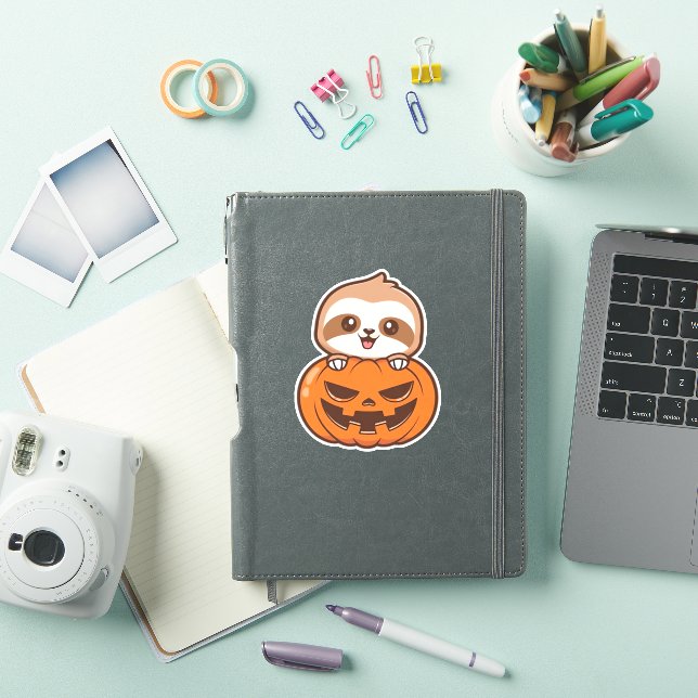 Cute Sloth with Pumpkin Halloween Cartoon Vector I (iPad Cover)
