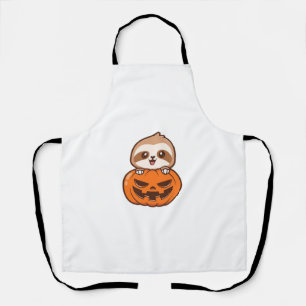 Cute Sloth with Pumpkin Halloween Cartoon Vector I Apron