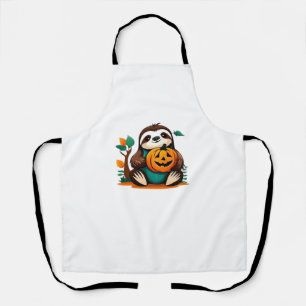 Cute Sloth with Pumpkin Halloween Cartoon Vector I Apron