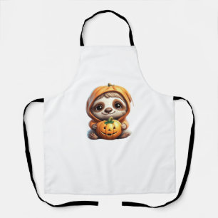 Cute Sloth with Pumpkin Halloween Cartoon Vector I Apron