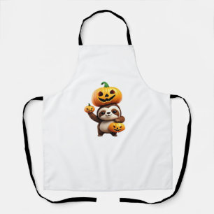 Cute Sloth with Pumpkin Halloween Cartoon Vector I Apron