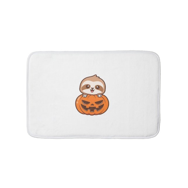 Cute Sloth with Pumpkin Halloween Cartoon Vector I Bath Mat (Front)