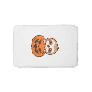 Cute Sloth with Pumpkin Halloween Cartoon Vector I Bath Mat