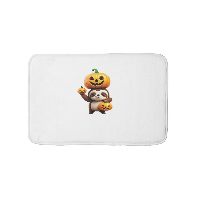 Cute Sloth with Pumpkin Halloween Cartoon Vector I Bath Mat (Front)