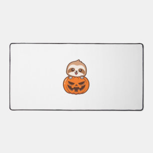 Cute Sloth with Pumpkin Halloween Cartoon Vector I Desk Mat