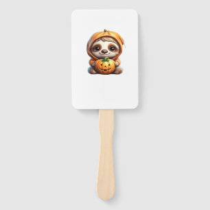 Cute Sloth with Pumpkin Halloween Cartoon Vector I Hand Fan