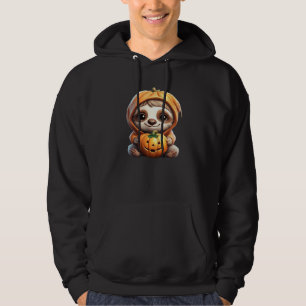 Cute Sloth with Pumpkin Halloween Cartoon Vector I Hoodie