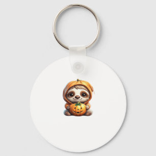 Cute Sloth with Pumpkin Halloween Cartoon Vector I Key Ring