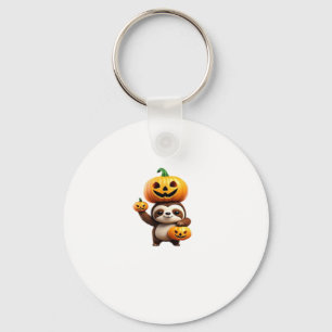 Cute Sloth with Pumpkin Halloween Cartoon Vector I Key Ring
