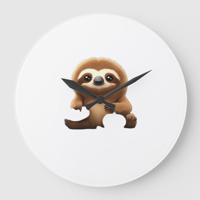Cute Sloth with Pumpkin Halloween Cartoon Vector I Large Clock (Front)