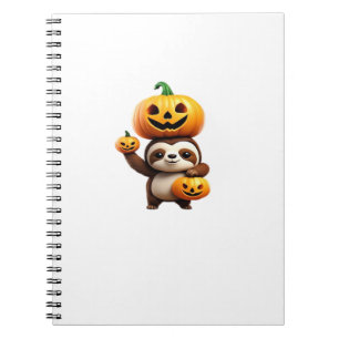 Cute Sloth with Pumpkin Halloween Cartoon Vector I Notebook