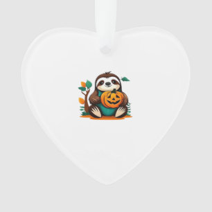 Cute Sloth with Pumpkin Halloween Cartoon Vector I Ornament