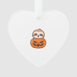 Cute Sloth with Pumpkin Halloween Cartoon Vector I Ornament