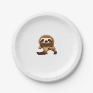 Cute Sloth with Pumpkin Halloween Cartoon Vector I Paper Plate