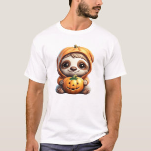 Cute Sloth with Pumpkin Halloween Cartoon Vector I T-Shirt