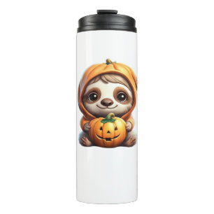 Cute Sloth with Pumpkin Halloween Cartoon Vector I Thermal Tumbler