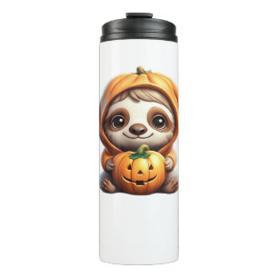 Cute Sloth with Pumpkin Halloween Cartoon Vector I Thermal Tumbler