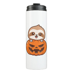 Cute Sloth with Pumpkin Halloween Cartoon Vector I Thermal Tumbler