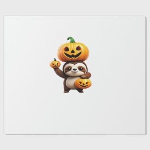 Cute Sloth with Pumpkin Halloween Cartoon Vector I Wrapping Paper