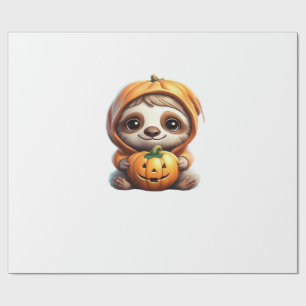 Cute Sloth with Pumpkin Halloween Cartoon Vector I Wrapping Paper