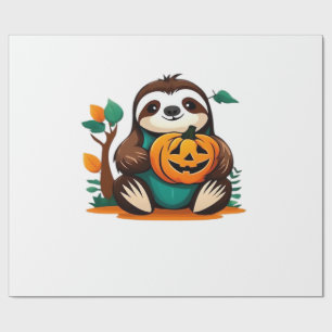 Cute Sloth with Pumpkin Halloween Cartoon Vector I Wrapping Paper