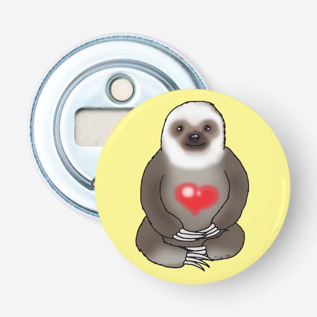 cute sloth with red heart bottle opener (Front)