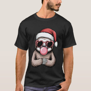 Cute Sloth with Santa Hat and Heart Glasses T-Shirt
