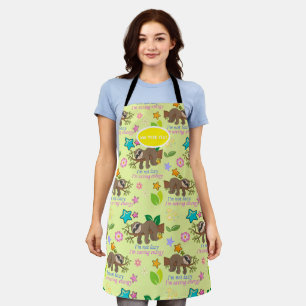 Cute Sloth Yellow Pattern Funny Lazy Quote Floral Apron