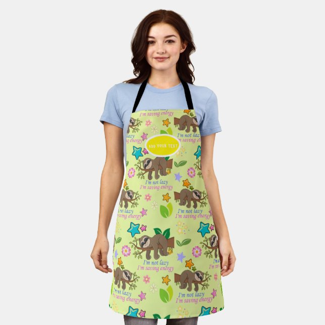 Cute Sloth Yellow Pattern Funny Lazy Quote Floral Apron (Worn)