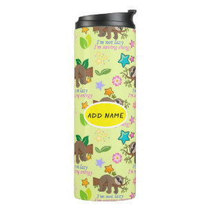 Cute Sloth Yellow Pattern Funny Lazy Quote Floral Thermal Tumbler